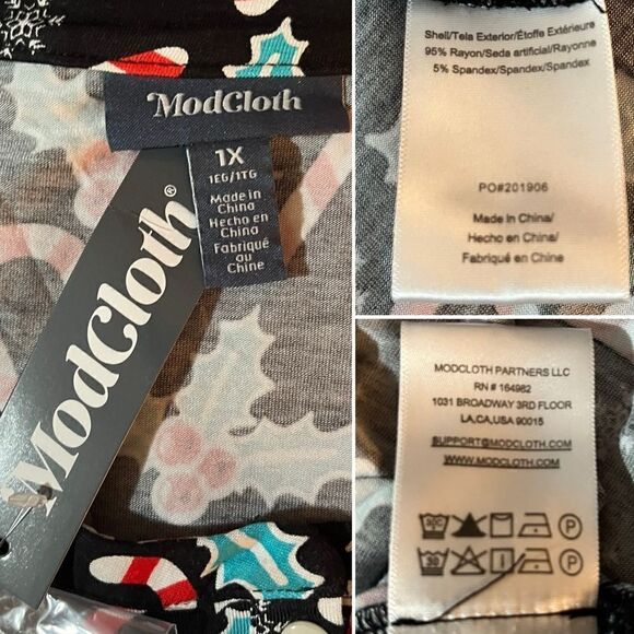 Modcloth Winning Them Over Short Sleeve Holiday Top Black Candy Cane 1X NWT - Picture 10 of 11